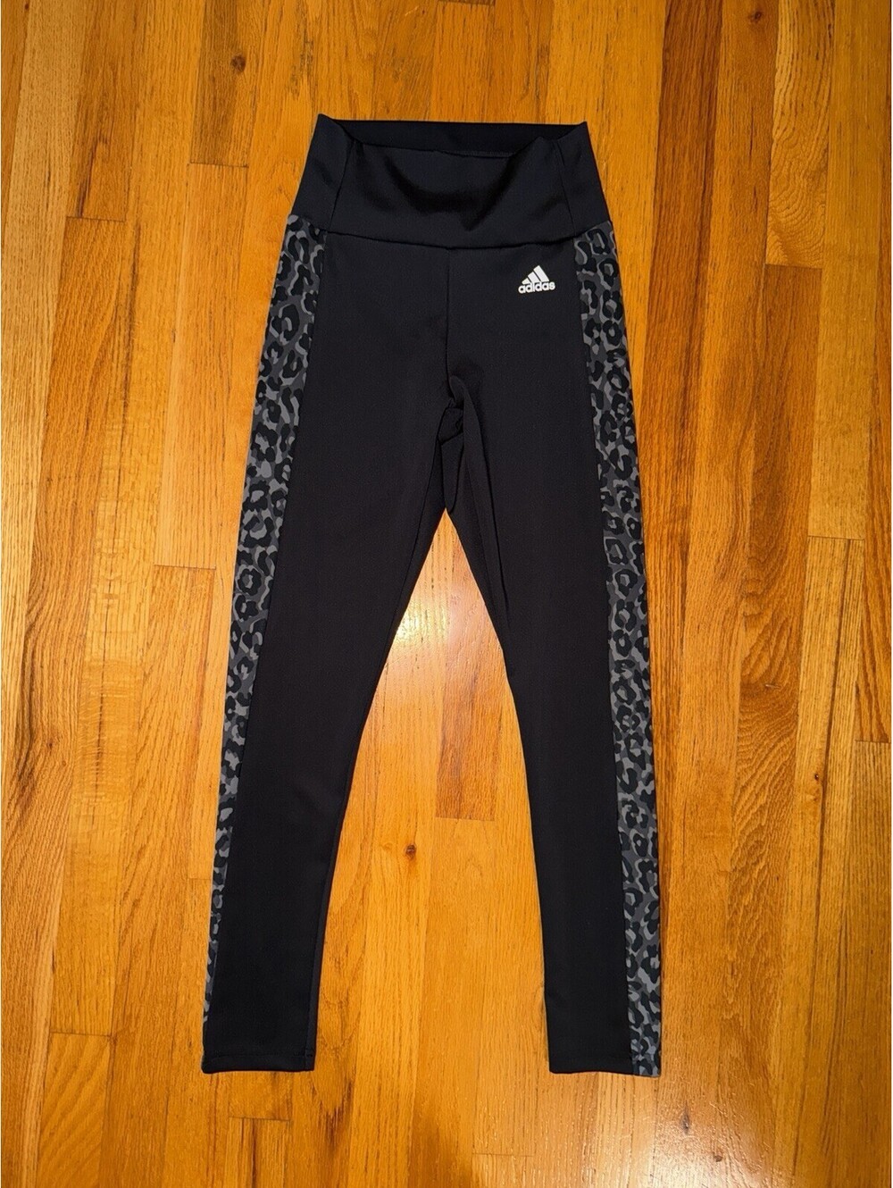 Adidas Primegreen Leopard Print High Waisted Leggings Black Gray XS 0148